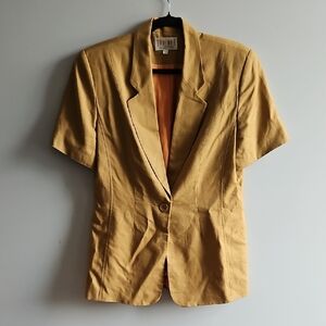 2/$20 Baremar - Vintage Mustard Short Sleeve Blazer Linen Blend - Size 10